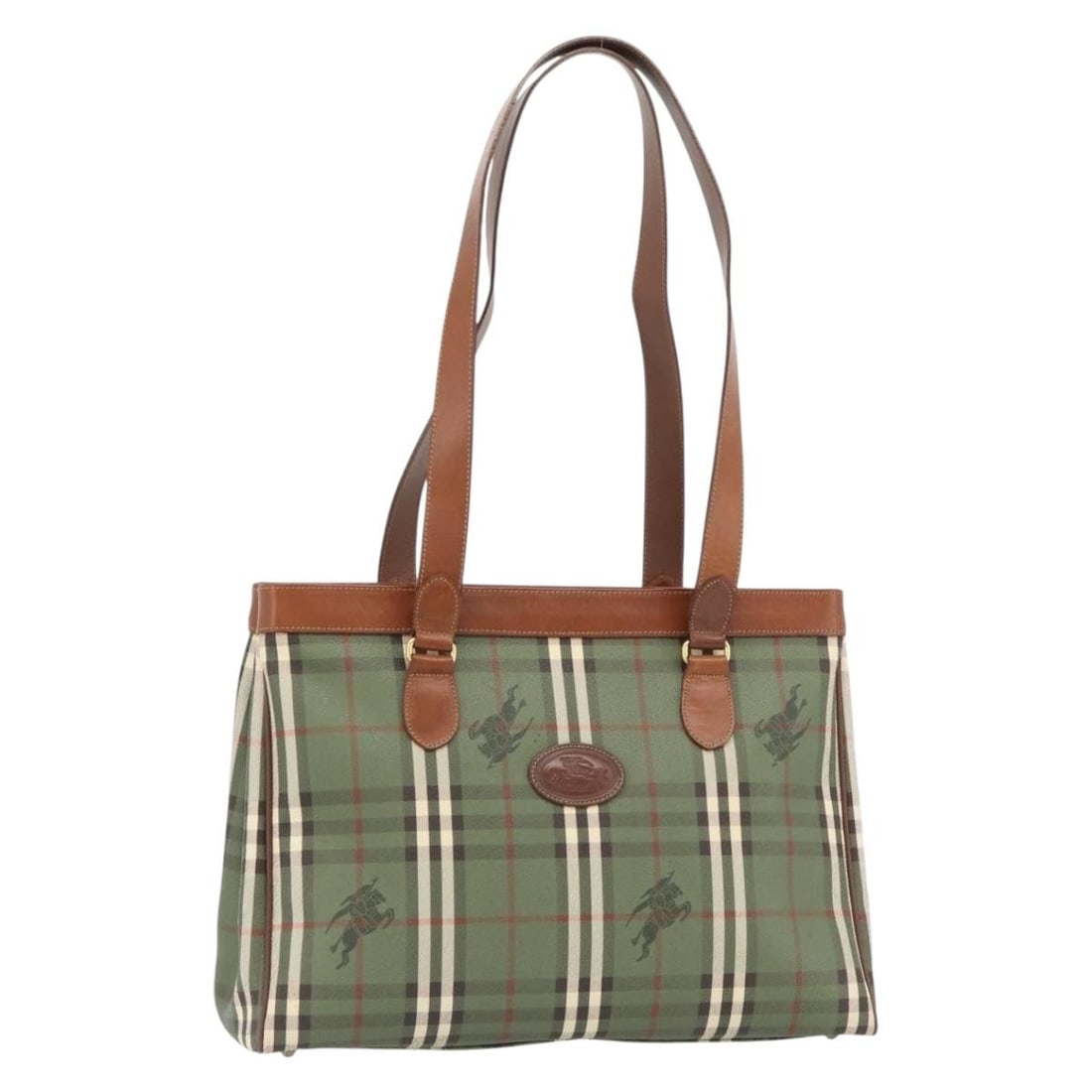 Burberrys Nova Check PVC Tote Bag Green Gold: Burberrys Nova Check PVC Tote Bag Green Gold This Burberrys Nova Check tote bag features a green and gold color scheme and is crafted from durable PVC leather. Designed for women, the bag offers ample