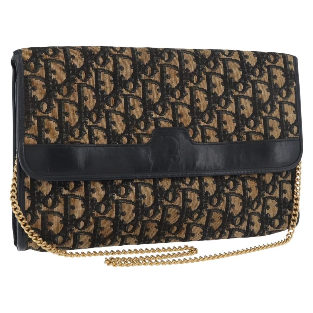 Christian Dior Trotter Shoulder Bag in Navy Canvas with Gold Chain: Christian Dior Trotter Shoulder Bag in Navy Canvas with Gold Chain Christian Dior Trotter canvas chain shoulder bag in navy and gold, made in France. This shoulder bag features a chain shoulder strap 
