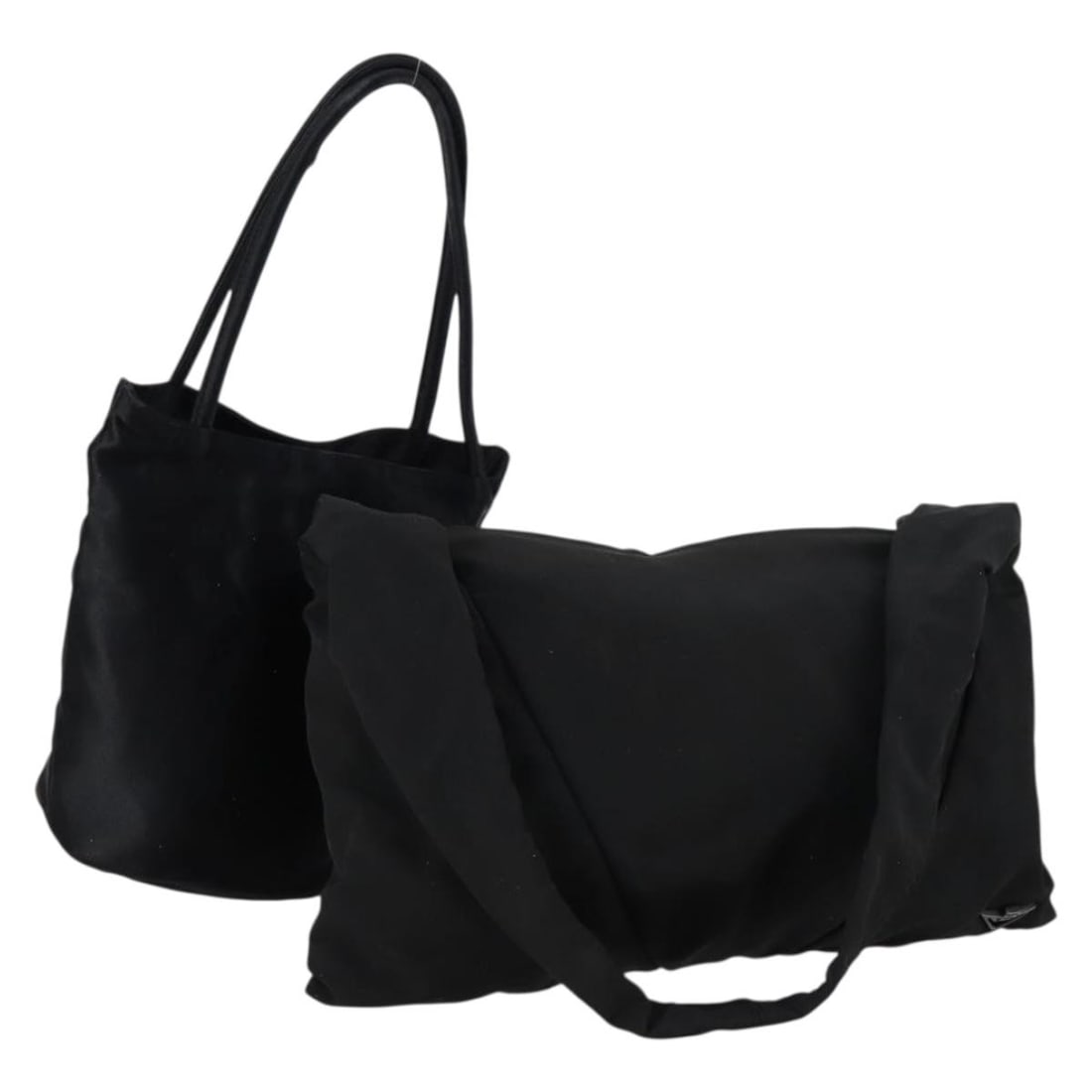 BOTTEGA VENETA Black Nylon Satin Hand Bag Set of 2 Authentic: BOTTEGA VENETA Black Nylon Satin Hand Bag Set of 2 Authentic This Bottega Veneta handbag set features a sleek design crafted from durable nylon in a sophisticated black color. Made in Italy, this hand