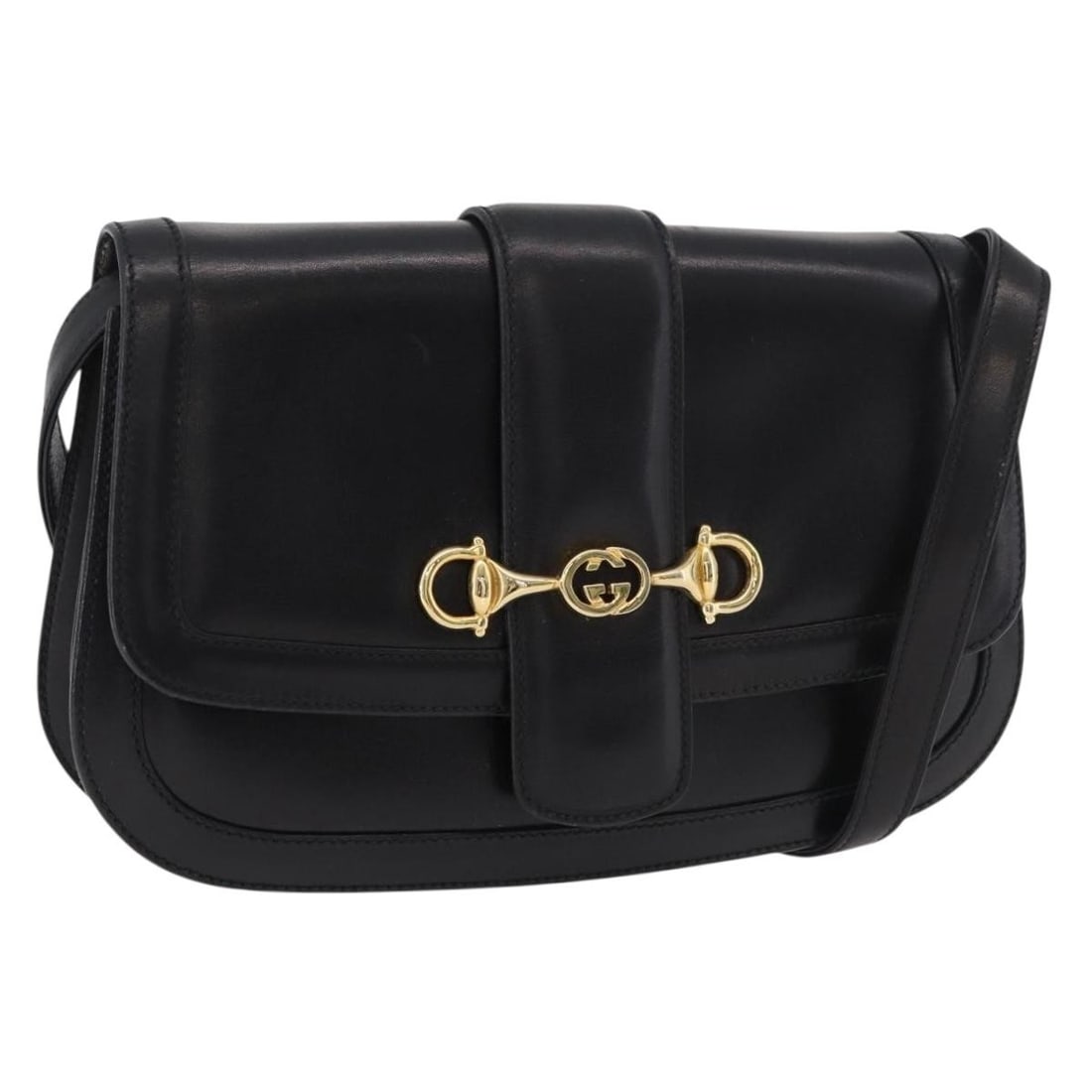 Gucci black leather Horsebit shoulder bag gold tone Italy: Gucci black leather Horsebit shoulder bag gold tone Italy This GUCCI Horsebit shoulder bag is crafted from black leather with gold-tone accents. Designed for women, it features an adjustable shoulder 