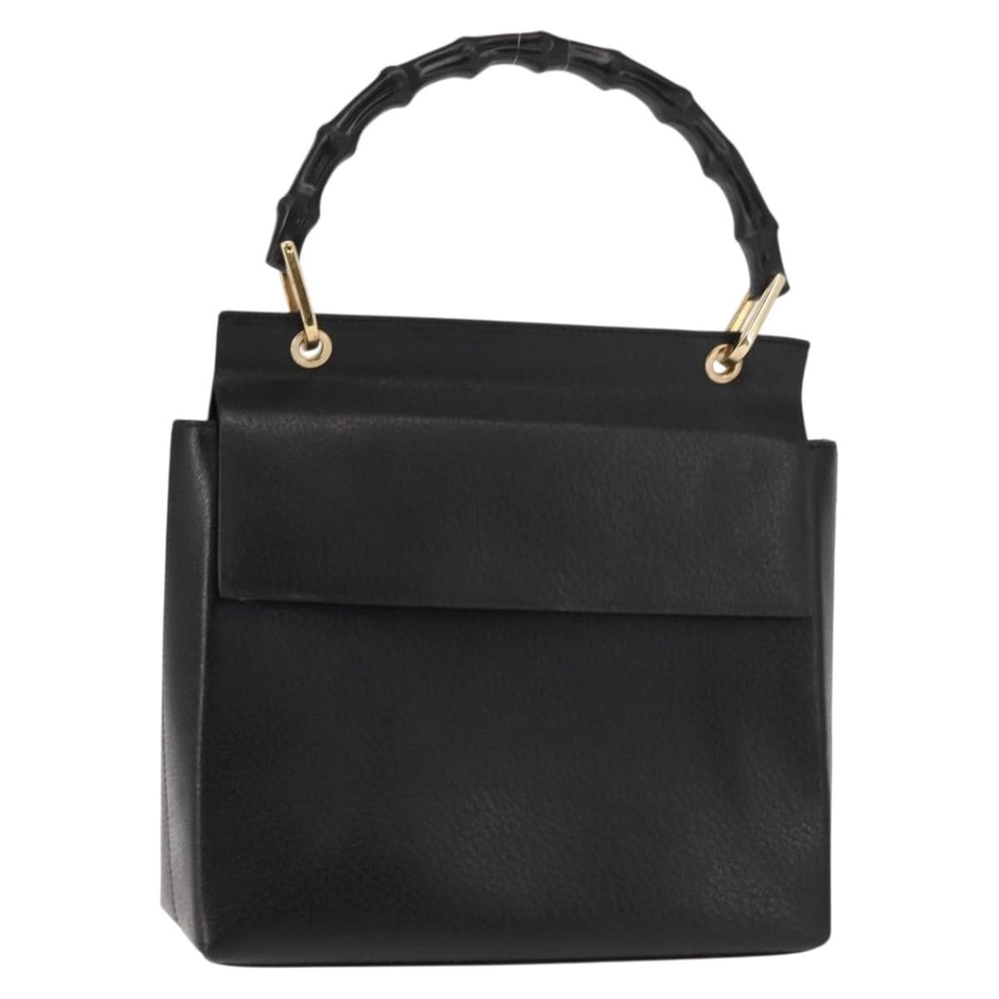 GUCCI Black Gold Leather Bamboo Hand Bag Italy Auth: GUCCI Black Gold Leather Bamboo Hand Bag Italy Auth This authentic GUCCI Bamboo Hand Bag showcases a sophisticated black leather exterior accented with gold hardware, epitomizing luxury and style. Cra