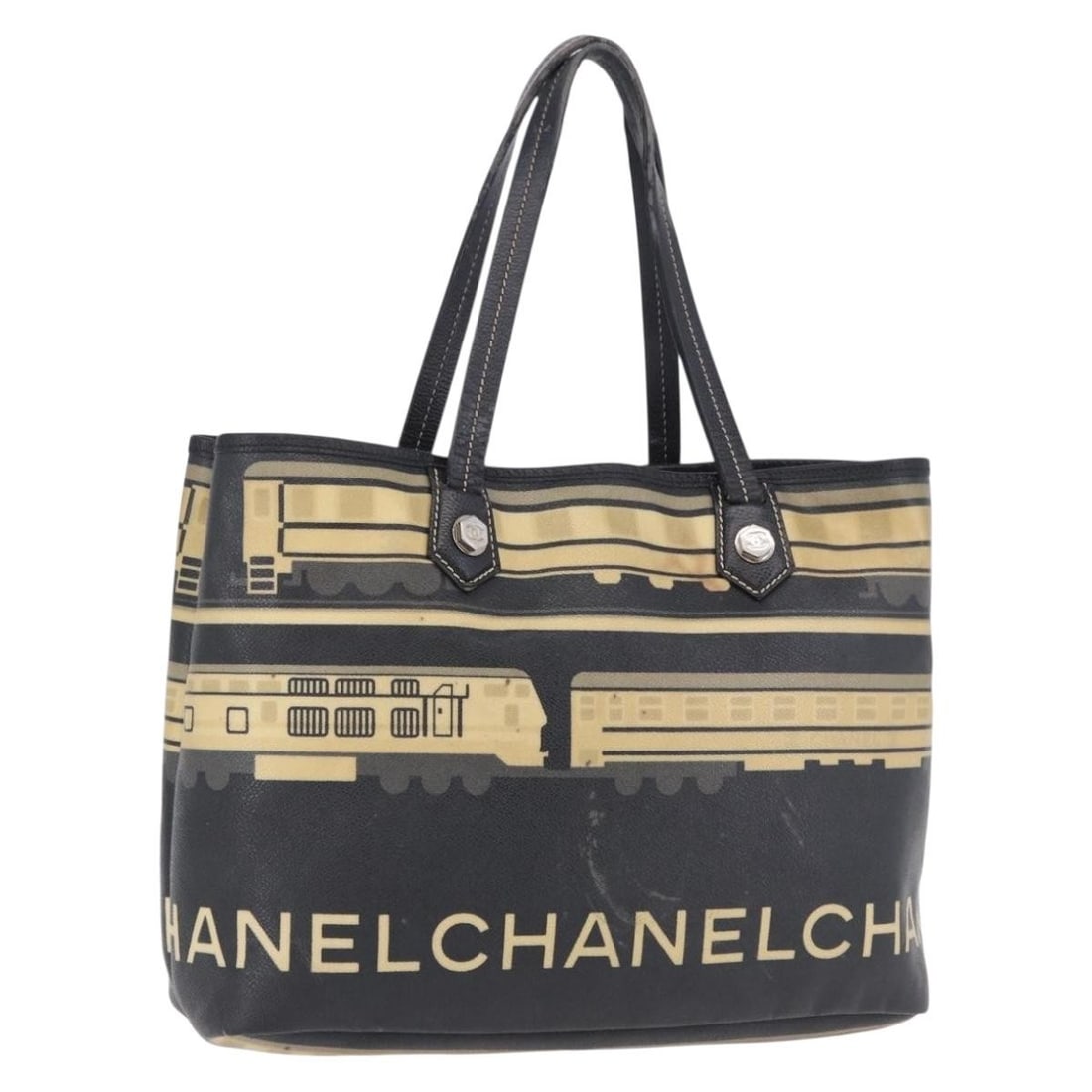 CHANEL Central Station PVC Leather Tote Black Silver Italy: CHANEL Central Station PVC Leather Tote Black Silver Italy CHANEL Central Station tote bag in black/silver PVC leather, made in Italy. This women's tote features a handle drop of approximately 7.1 inc