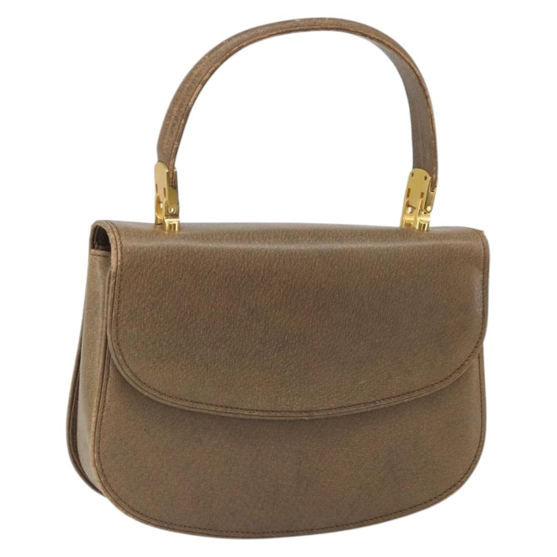 Brown Leather Gucci Handbag with Gold Tone Accents Made in Italy: Brown Leather Gucci Handbag with Gold Tone Accents Made in Italy This GUCCI hand bag features a brown and gold leather exterior, crafted in Italy. The bag is designed with a structured silhouette and 