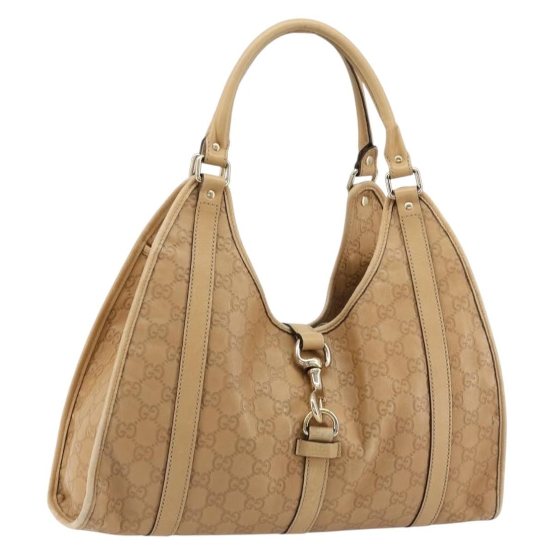 Gucci 203494 Jackie Shoulder Bag GG Canvas Leather Beige Gold: Gucci 203494 Jackie Shoulder Bag GG Canvas Leather Beige Gold Gucci Jackie shoulder bag in gold and beige GG canvas with leather trim. Made in Italy, this women's bag features a shoulder-carry design 
