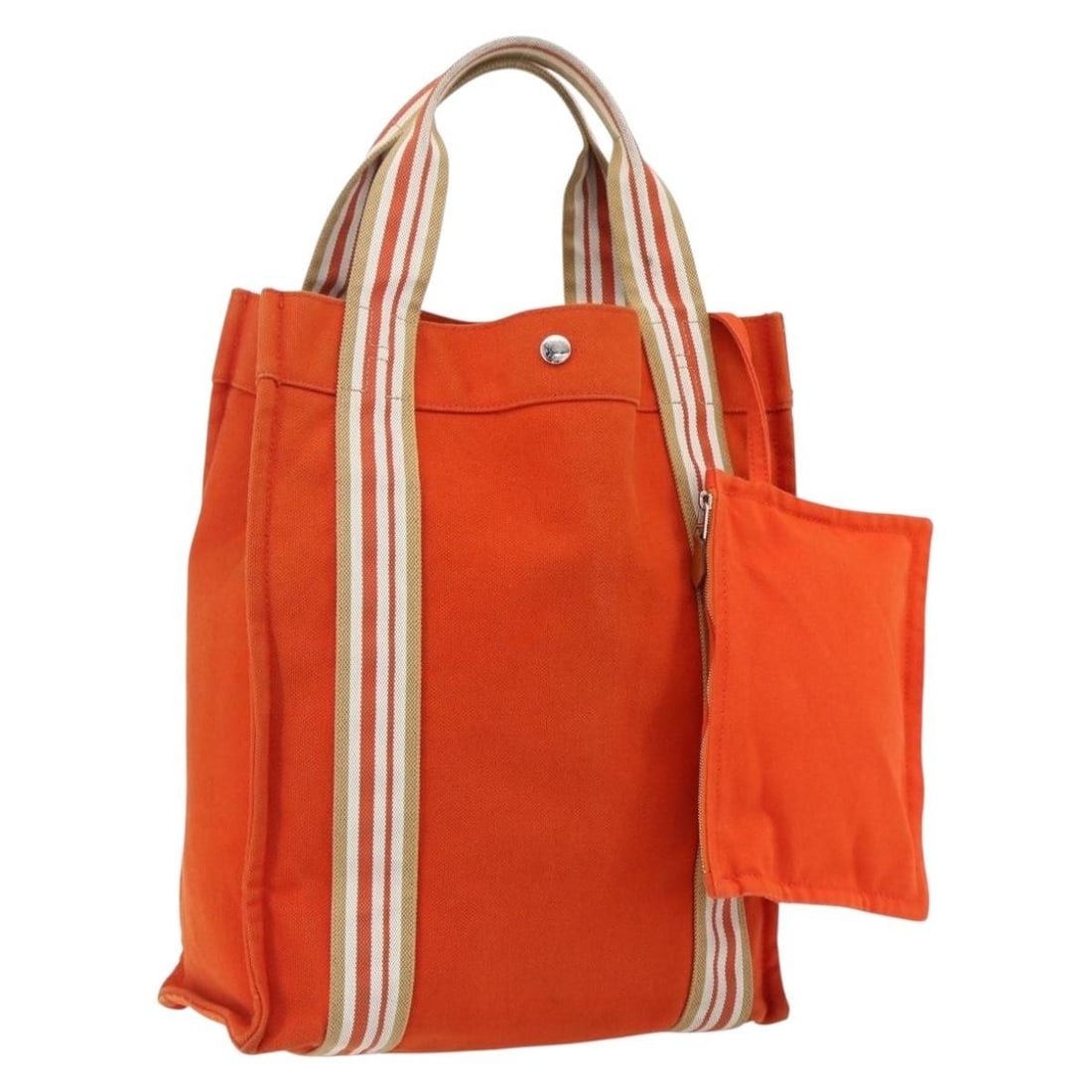 Hermes Sac De Plage Canvas Tote Orange Silver with Pouch (1 of 18)