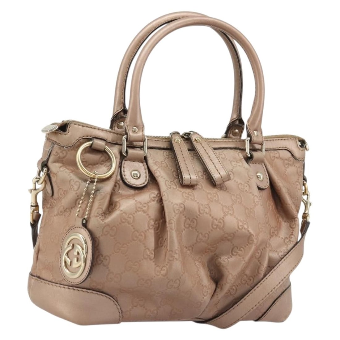 Gucci Sukey Pink Gold Leather GG Canvas Tote 2way 247902: Gucci Sukey Pink Gold Leather GG Canvas Tote 2way 247902 This GUCCI GG Canvas Guccissima Sukey Bag is a two-way handbag crafted from pink and gold leather with GG canvas accents. Designed for women, i