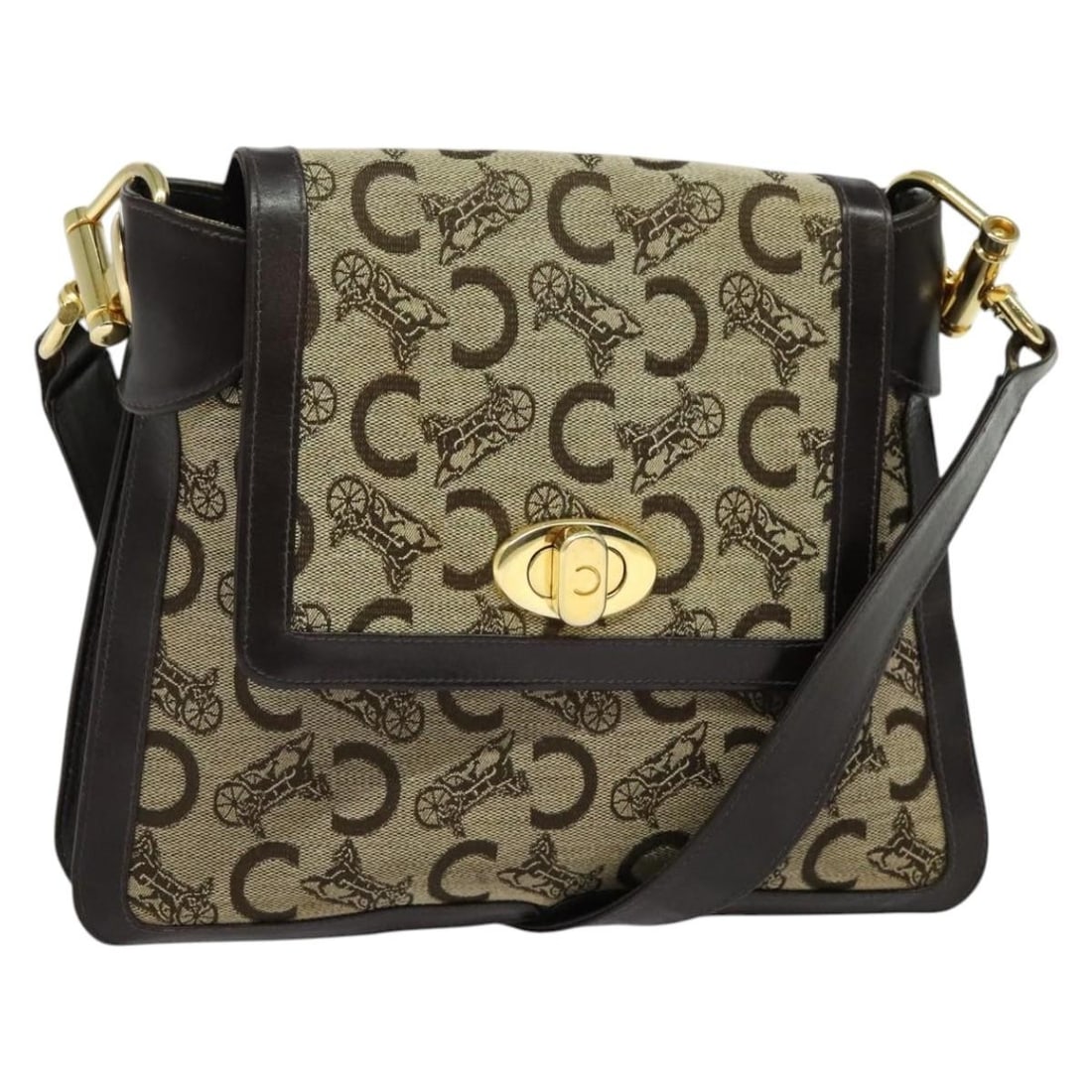 CELINE C Sulky Beige Gold Shoulder Bag Canvas Auth 140291 (1 of 18)
