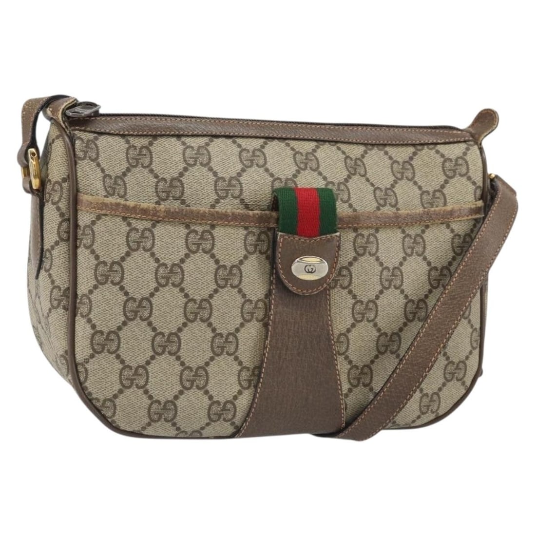 Gucci Sherry Line GG Supreme Shoulder Bag Beige Gold PVC Leather: Gucci Sherry Line GG Supreme Shoulder Bag Beige Gold PVC Leather Gucci GG Supreme Web Sherry Line shoulder bag in beige and gold, made in Italy from PVC leather and GG canvas. The bag features a shoul