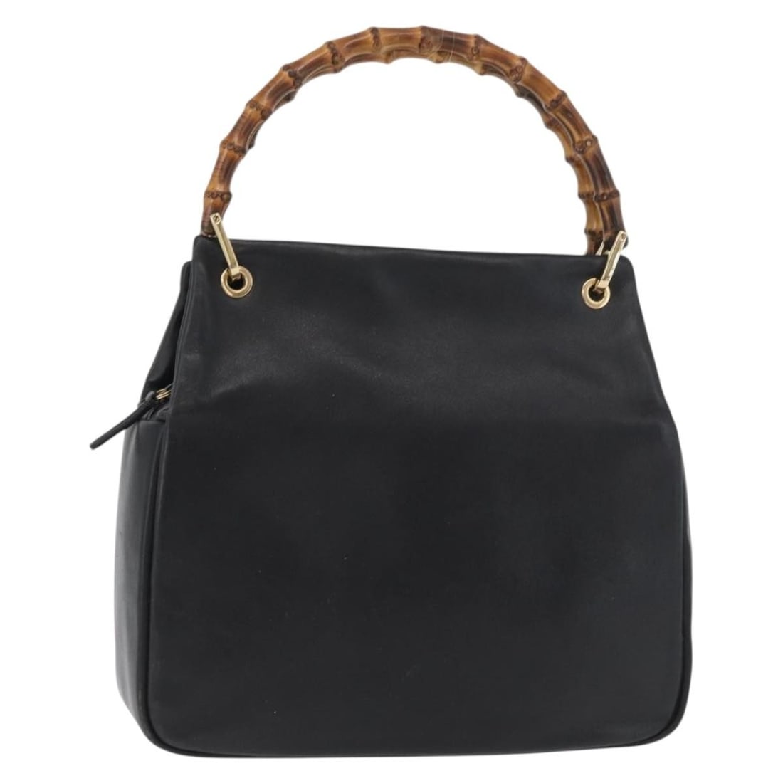 Gucci Bamboo Black Leather Handbag Gold Tone Auth 180124: Gucci Bamboo Black Leather Handbag Gold Tone Auth 180124 Gucci bamboo handbag in black leather with gold-tone accents, made in Italy. This women's handbag includes only the item shown; the original bo