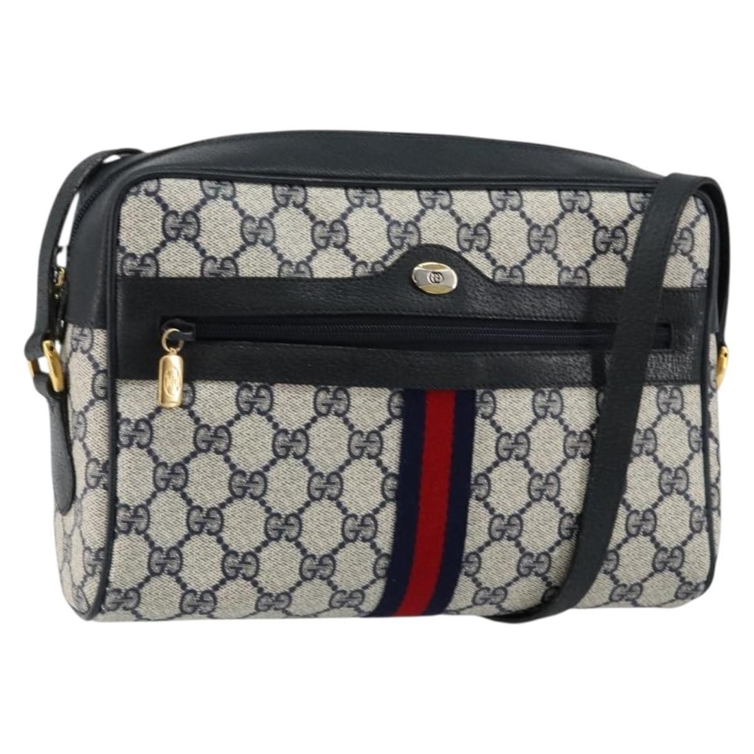 Gucci 56 02 005 GG Supreme Sherry Shoulder Bag Navy Red PVC Leather: Gucci 56 02 005 GG Supreme Sherry Shoulder Bag Navy Red PVC Leather Gucci GG Supreme Sherry Line shoulder bag in navy and red PVC leather with GG canvas. Made in Italy, this women's bag features a sho