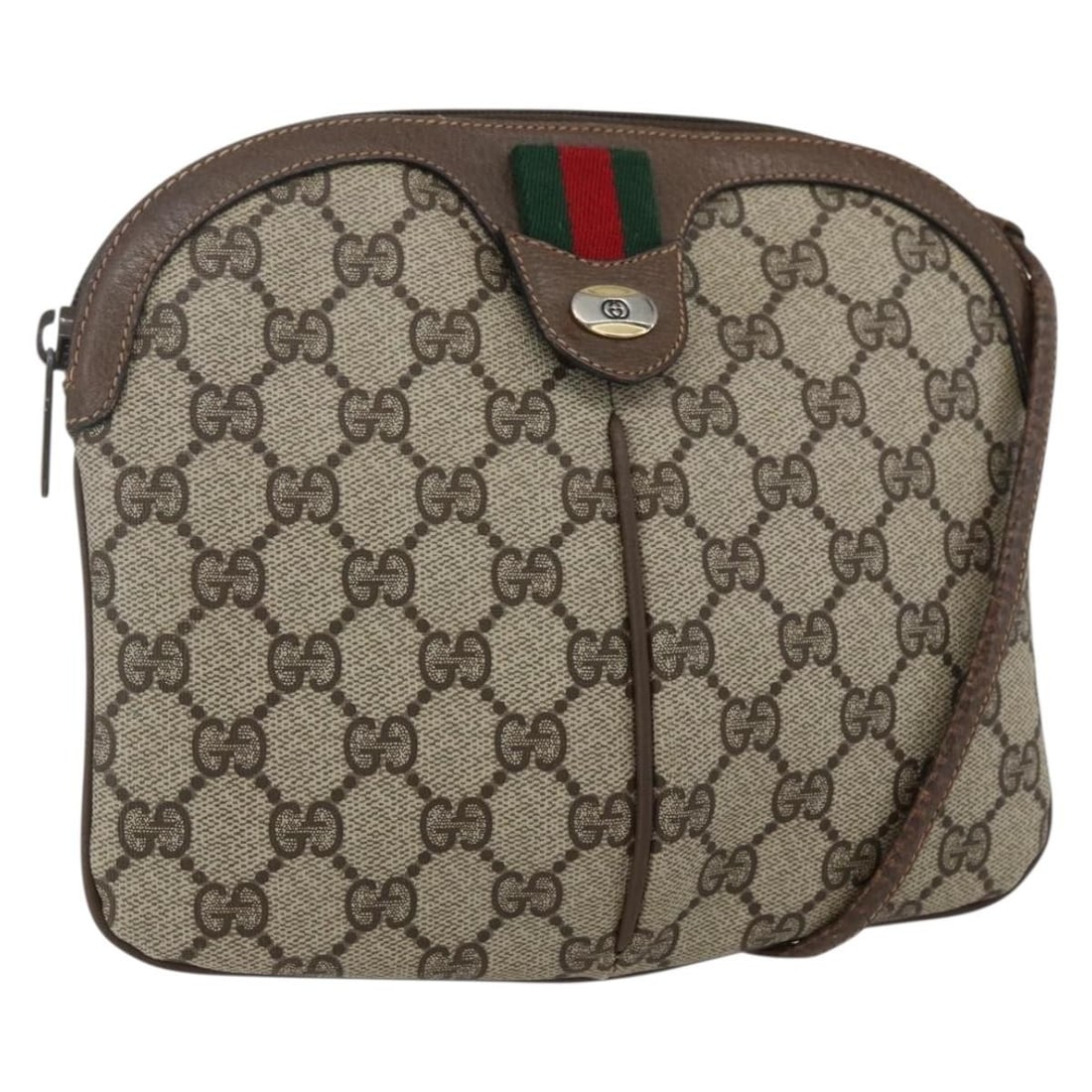 Gucci Web Sherry Line Shoulder Bag GG Supreme PVC Beige Gold: Gucci Web Sherry Line Shoulder Bag GG Supreme PVC Beige Gold A Gucci GG Supreme Web Sherry Line shoulder bag in beige and gold, made from PVC leather and GG canvas. It features a shoulder drop of appr
