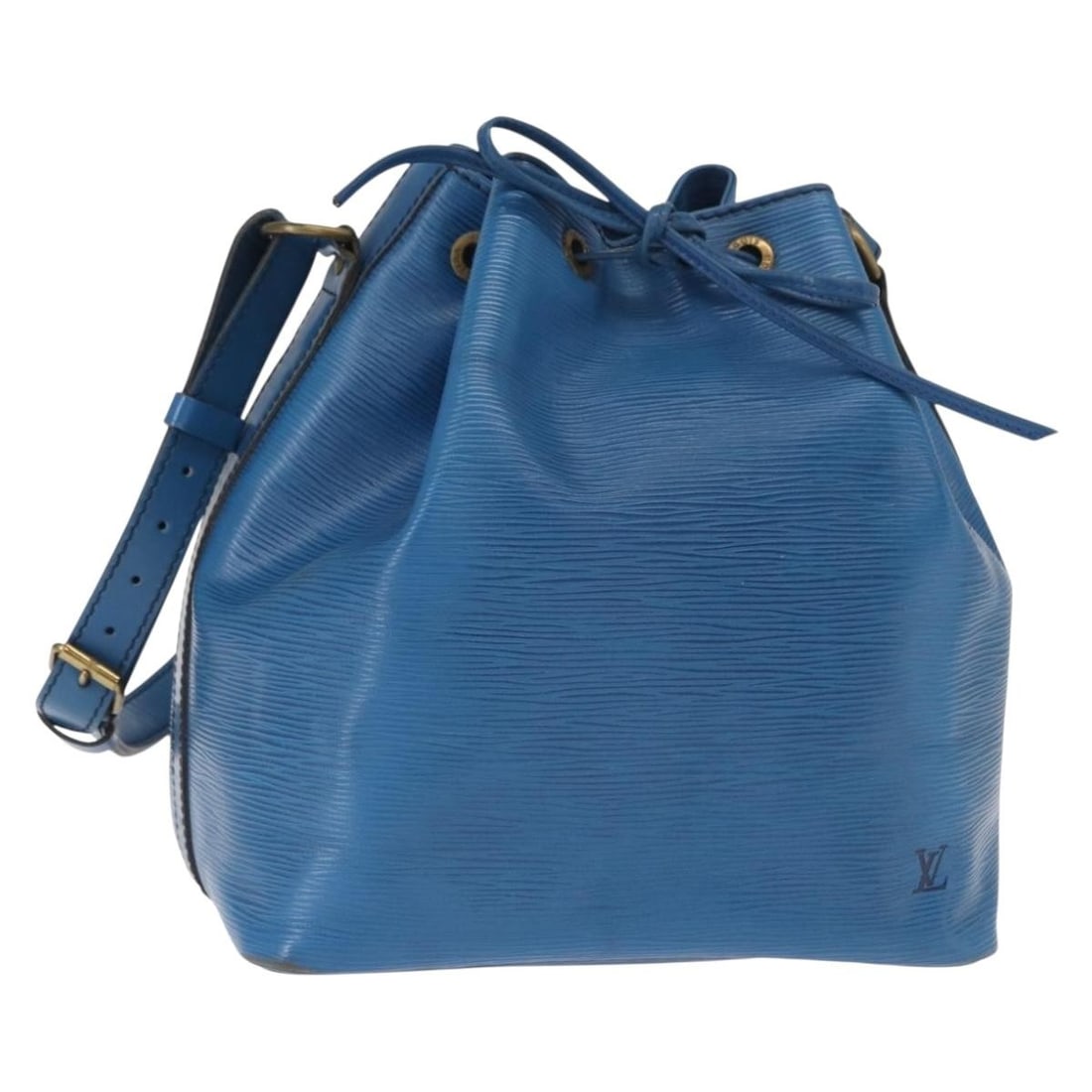 Louis Vuitton Petit Noe Blue Epi Leather Shoulder Bag M44105 France: Louis Vuitton Petit Noe Blue Epi Leather Shoulder Bag M44105 France This Louis Vuitton Epi Petit Noe shoulder bag features blue Epi leather and is designed in the classic bucket style. The bag is made
