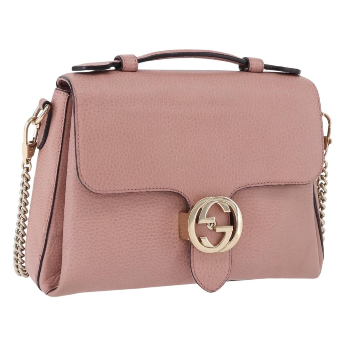 Gucci 510302 Interlocking Leather 2way Handbag Pink Gold Strap: Gucci 510302 Interlocking Leather 2way Handbag Pink Gold Strap GUCCI Interlocking handbag in pink and gold leather, designed as a 2-way style and accompanied by a shoulder strap. It was made in Italy 