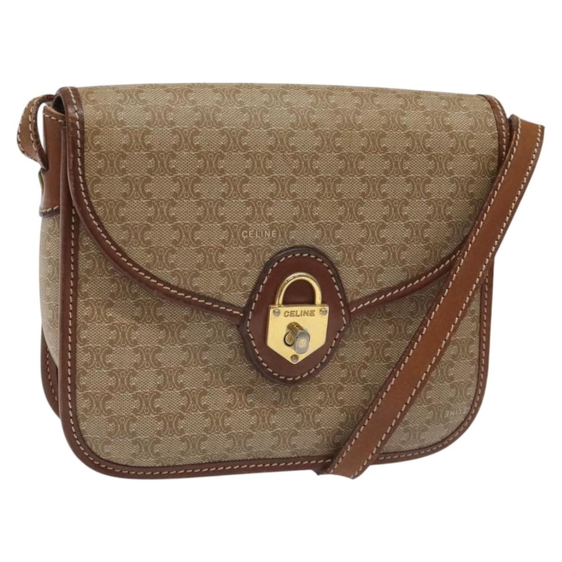 Celine Macadam Beige Brown PVC and Leather Shoulder Bag Gold Tone Hardware: Celine Macadam Beige Brown PVC and Leather Shoulder Bag Gold Tone Hardware This CELINE Macadam shoulder bag features a combination of PVC leather and the signature Macadam canvas in beige and brown to