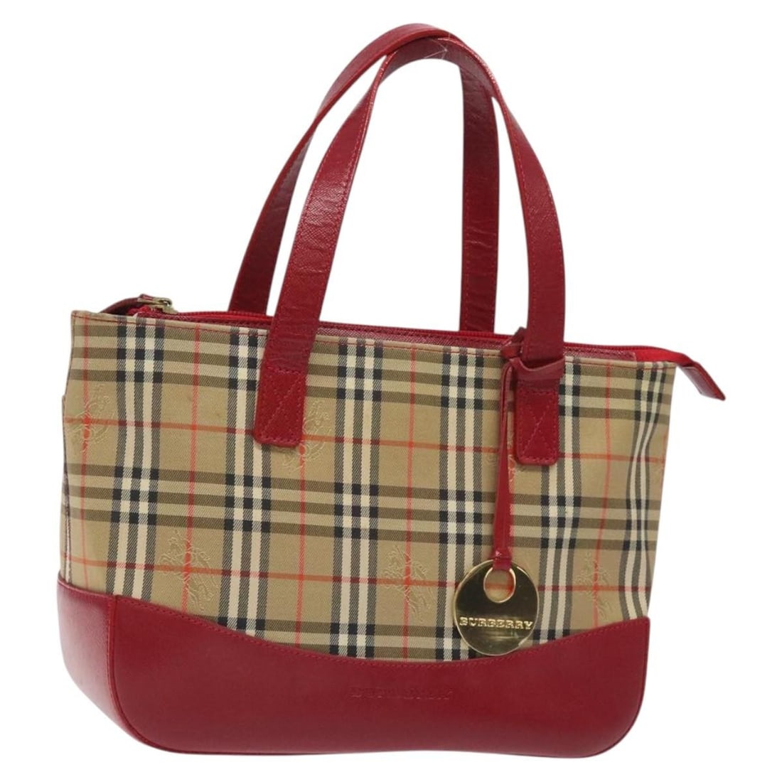 BURBERRY Nova Check Canvas Handbag Beige Gold Tone: BURBERRY Nova Check Canvas Handbag Beige Gold Tone Burberry Nova Check hand bag in beige and gold canvas, made in Italy and designed for women. The bag measures approximately 25 cm wide, 18 cm high, a