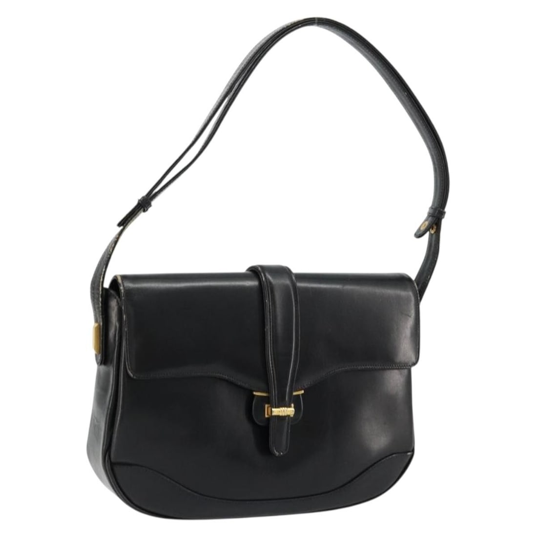 Gucci 177992 black leather shoulder bag with gold tone hardware: Gucci 177992 black leather shoulder bag with gold tone hardware GUCCI shoulder bag in black and gold leather, made in Italy. The bag measures approximately 11.0 x 8.7 x 2.0 inches (28 x 22 x 5 cm) wit