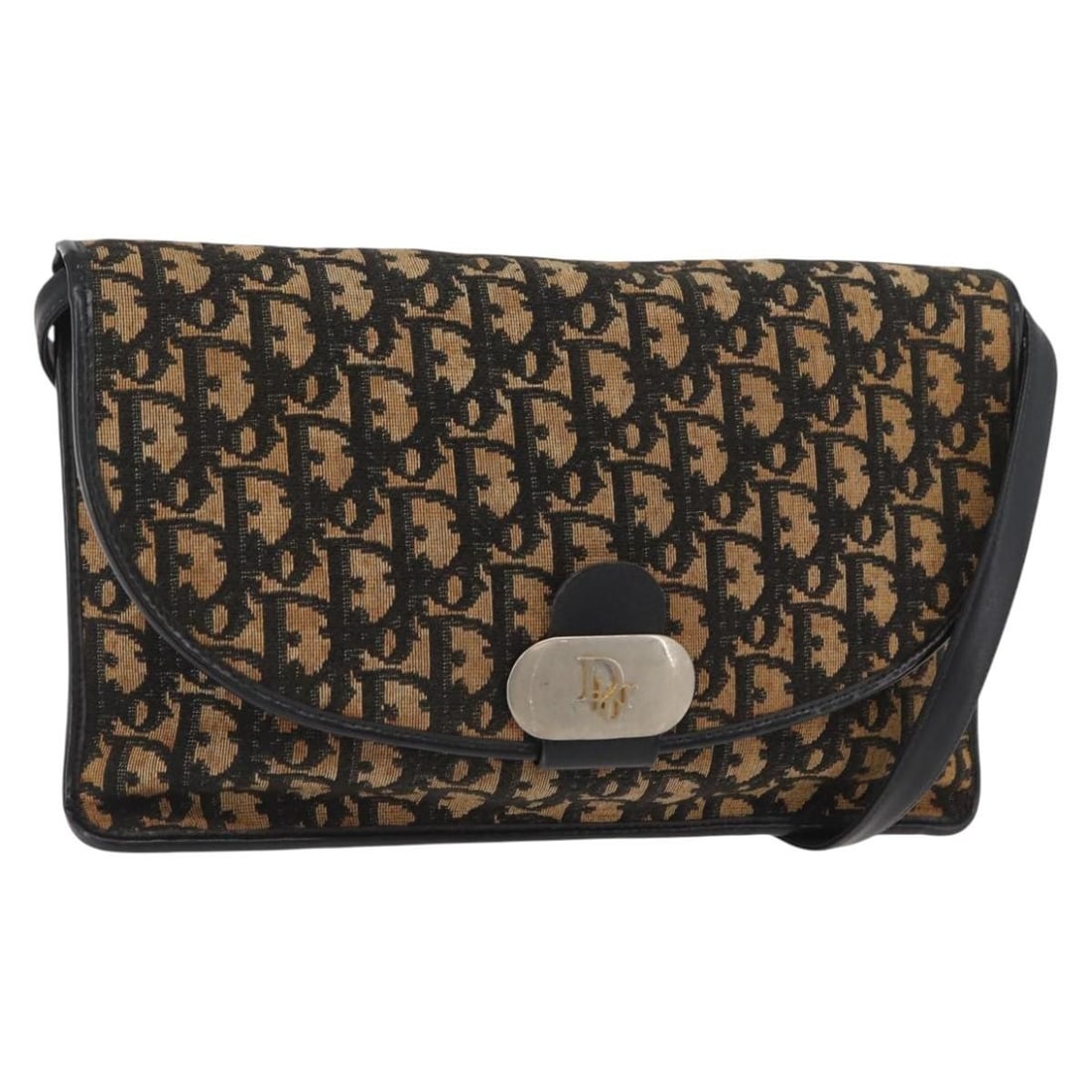 Christian Dior Trotter shoulder bag in navy canvas with gold tone accents: Christian Dior Trotter shoulder bag in navy canvas with gold tone accents A Christian Dior shoulder bag crafted in Trotter canvas with a navy and gold color scheme. It is made in France and measures a