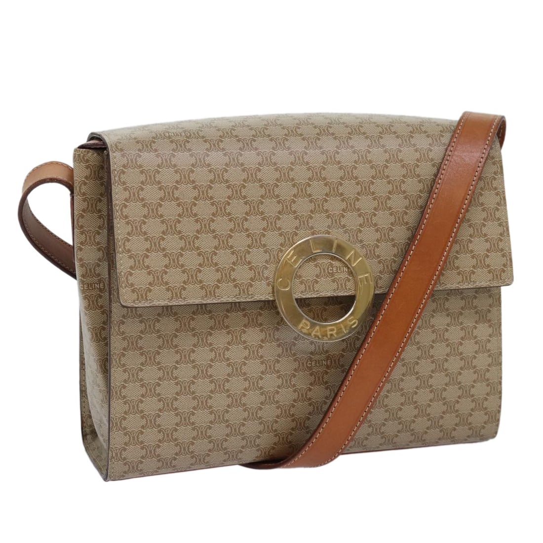 Celine Macadam Canvas Beige Shoulder Bag Made in Italy: Celine Macadam Canvas Beige Shoulder Bag Made in Italy A beige CELINE shoulder bag crafted from Macadam Canvas, made in Italy. It measures approximately W24.5 cm x H19 cm x D8 cm, with a shoulder drop