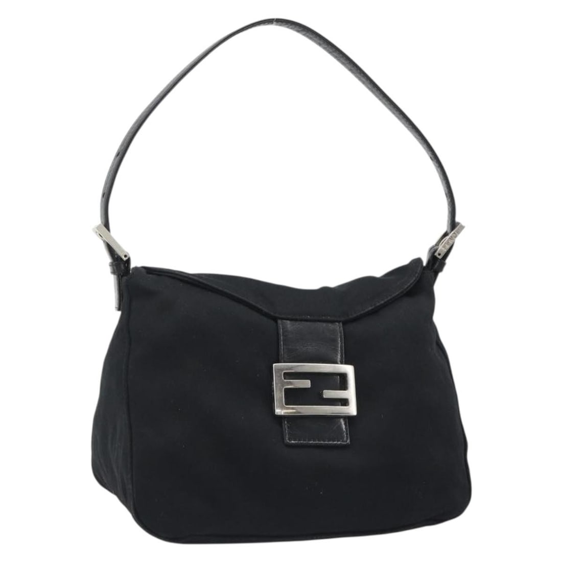 FENDI Black Silver Cotton Hand Bag Made in Italy: FENDI Black Silver Cotton Hand Bag Made in Italy A Fendi hand bag in black and silver, made of cotton and crafted in Italy. The bag measures approximately 26 cm W x 18 cm H x 14 cm D, with a handle dr