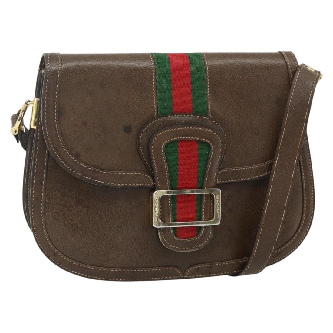 Gucci Sherry Line Brown Leather Shoulder Bag Auth 180133: Gucci Sherry Line Brown Leather Shoulder Bag Auth 180133 This Gucci Web Sherry Line shoulder bag is crafted from brown, gold, and red leather. Designed for women, it features an adjustable shoulder st
