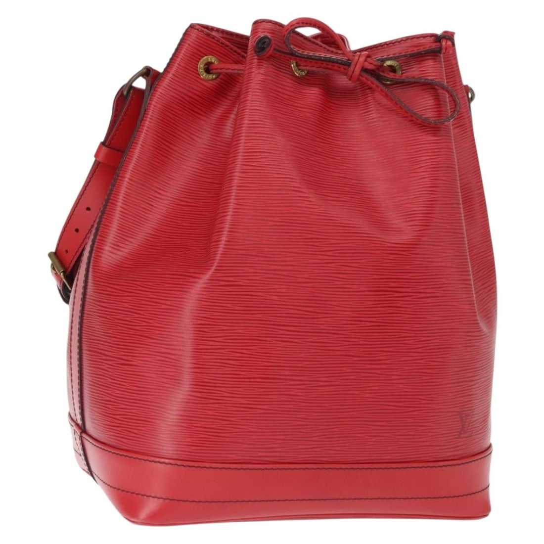Red Epi Leather Noe Shoulder Bag by Louis Vuitton M44007: Red Epi Leather Noe Shoulder Bag by Louis Vuitton M44007 This Louis Vuitton Noe shoulder bag features the signature Epi leather in red, offering a distinctive textured look. Designed with an adjustabl