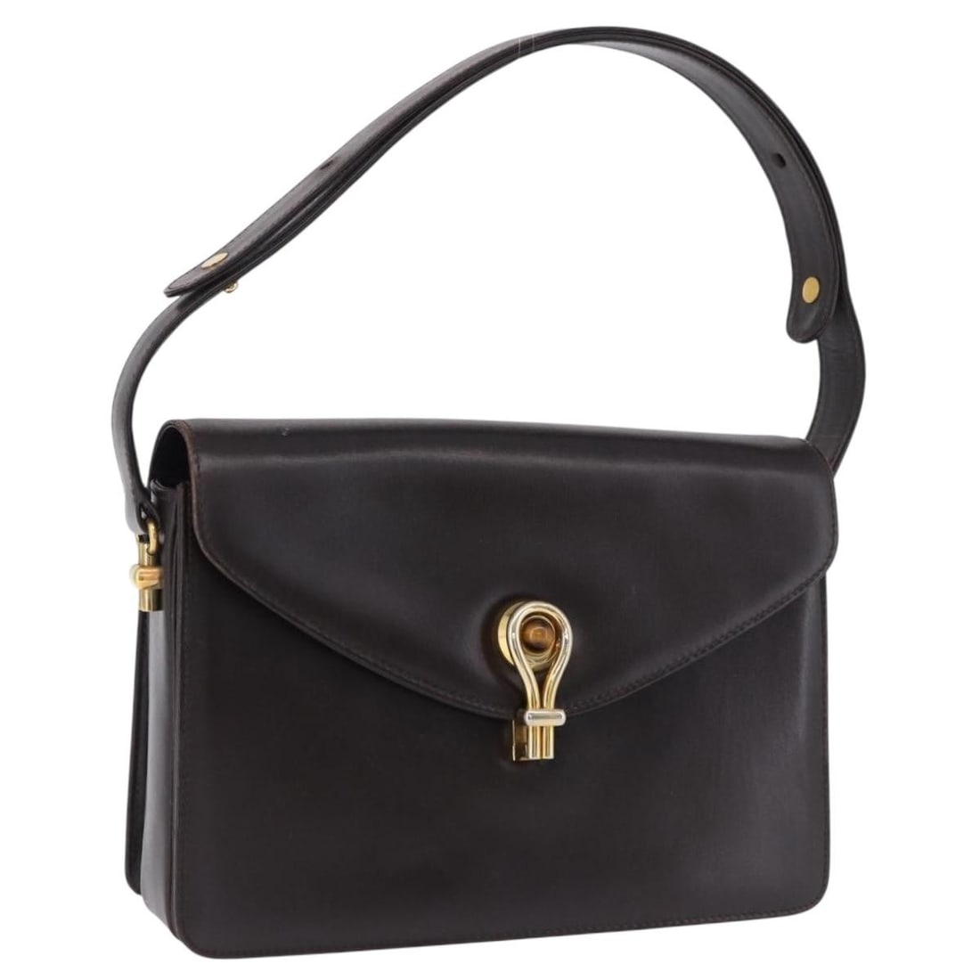 Gucci Leather Shoulder Bag Dark Brown Gold Tone 191010: Gucci Leather Shoulder Bag Dark Brown Gold Tone 191010 Gucci shoulder bag in leather with a dark brown and gold color scheme. Made in Italy, this women's bag measures approximately 25 cm x 17 cm x 5 c