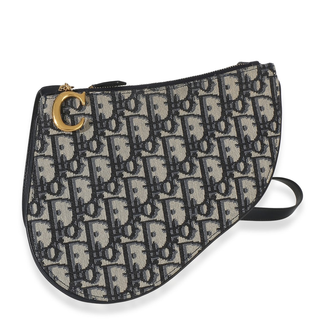 Christian Dior Triple Saddle Pouch Blue Oblique Fabric Bag: Christian Dior Triple Saddle Pouch Blue Oblique Fabric Bag Christian Dior Triple Saddle Pouch in navy oblique canvas with a compact multi-pouch silhouette. This pre-owned unisex bag features a zip-top