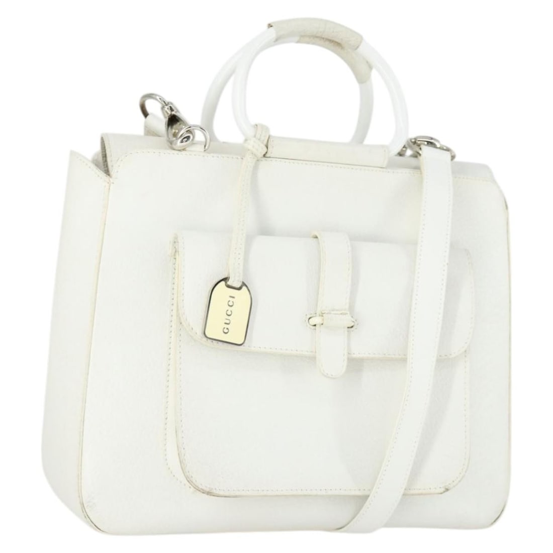 Gucci white silver leather shoulder bag with strap: Gucci white silver leather shoulder bag with strap This GUCCI handbag is crafted from white and silver leather and features a versatile 2-way design with both a handle and a detachable shoulder strap.