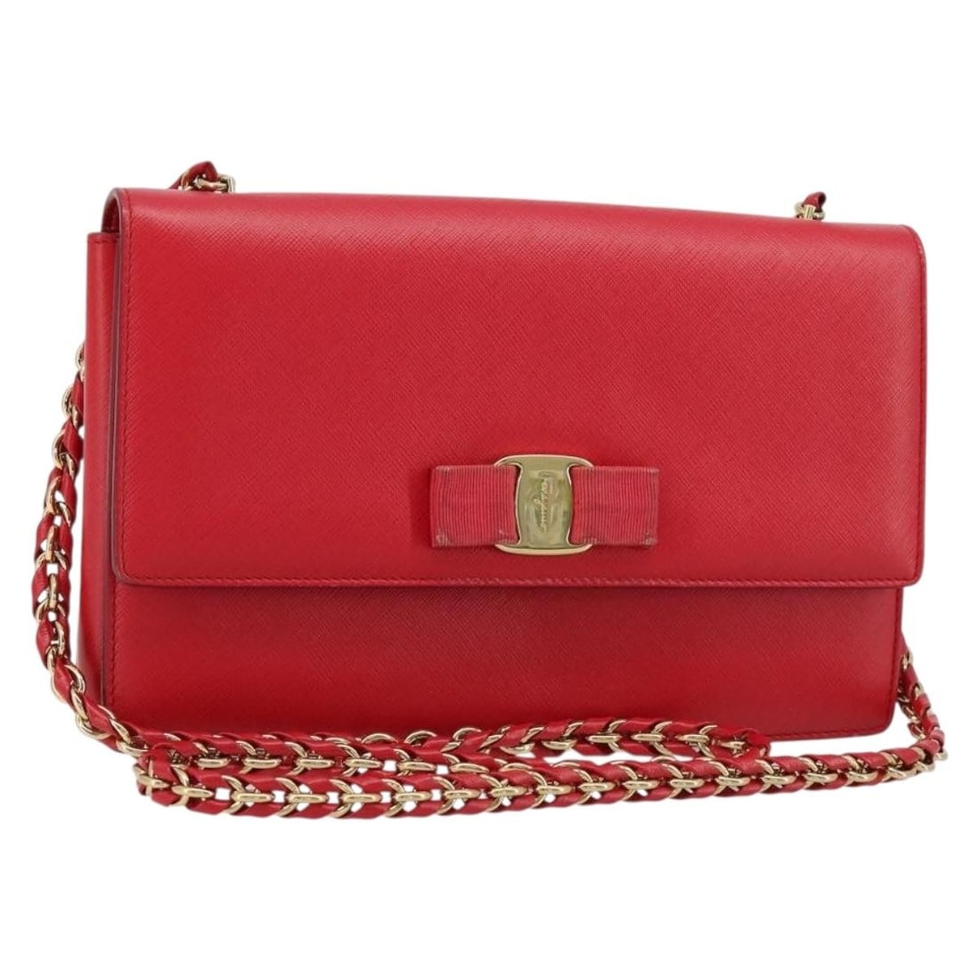 Salvatore Ferragamo Vala Red Leather Shoulder Bag Gold Tone: Salvatore Ferragamo Vala Red Leather Shoulder Bag Gold Tone Salvatore Ferragamo Vala Chain Shoulder Bag in red leather with gold-tone hardware. Made in Italy, this shoulder bag measures approximately 