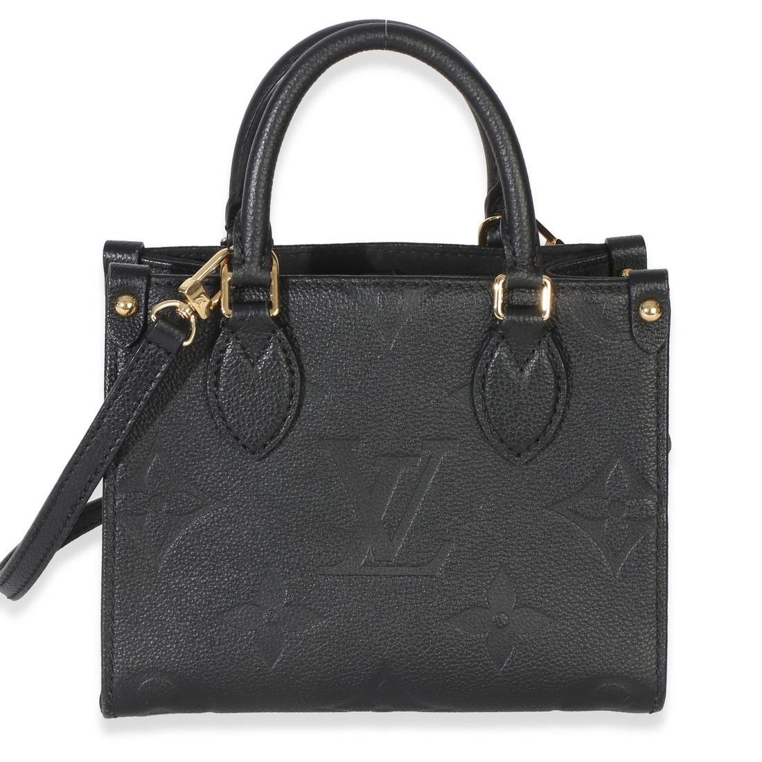 Louis Vuitton Empreinte Onthego BB Black Leather Handbag: Louis Vuitton Empreinte Onthego BB Black Leather Handbag This Louis Vuitton Empreinte Onthego BB features a sophisticated black monogram leather exterior with gold-tone hardware. Designed for versatil