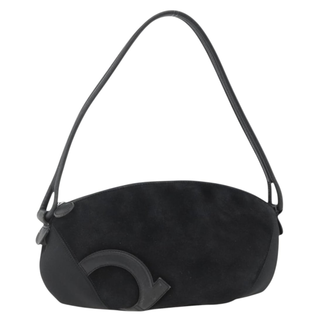 Black Suede Gancini Shoulder Bag by Salvatore Ferragamo Silver Hardware: Black Suede Gancini Shoulder Bag by Salvatore Ferragamo Silver Hardware This Salvatore Ferragamo Gancini shoulder bag features a black suede exterior with silver-tone details. Designed for women, the 