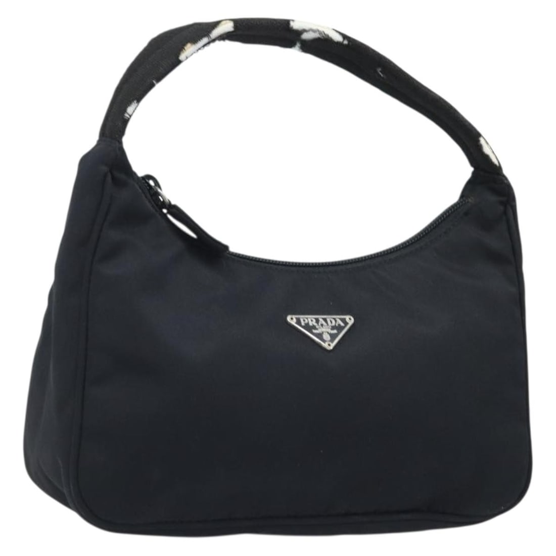 PRADA Nylon Hand Bag Black Silver Tone Italy: PRADA Nylon Hand Bag Black Silver Tone Italy Prada hand pouch bag in black nylon with silver-tone accents. Made in Italy, this women's handbag is offered without the original box or dust bag; only the