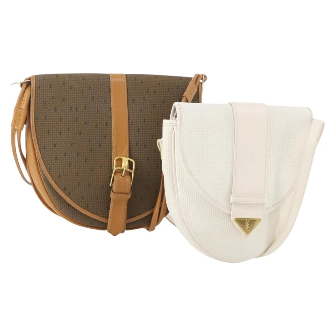 Saint Laurent Brown White PVC Leather Shoulder Bag 2 Piece Set: Saint Laurent Brown White PVC Leather Shoulder Bag 2 Piece Set A Saint Laurent shoulder bag set in brown and white, made from PVC leather. This special set sale includes only the item shown in the pho