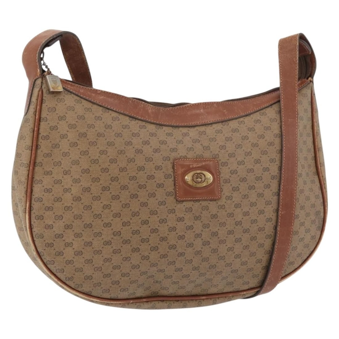 Gucci 001 067 0719 Micro GG Supreme PVC Leather Shoulder Bag Beige Gold: Gucci 001 067 0719 Micro GG Supreme PVC Leather Shoulder Bag Beige Gold Gucci Micro GG Supreme shoulder bag in beige and gold, made from PVC leather and Micro Small GG canvas. This Italy-made shoulder