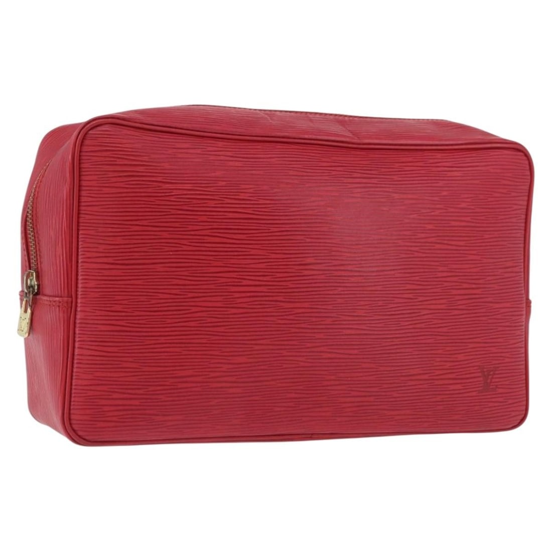 Louis Vuitton Trousse Toilette 28 Red Epi Leather Clutch: Louis Vuitton Trousse Toilette 28 Red Epi Leather Clutch Louis Vuitton Epi Trousse Toilette 28 clutch bag in red Epi leather. Made in France, this piece measures approximately 28 cm wide, 16 cm high, 