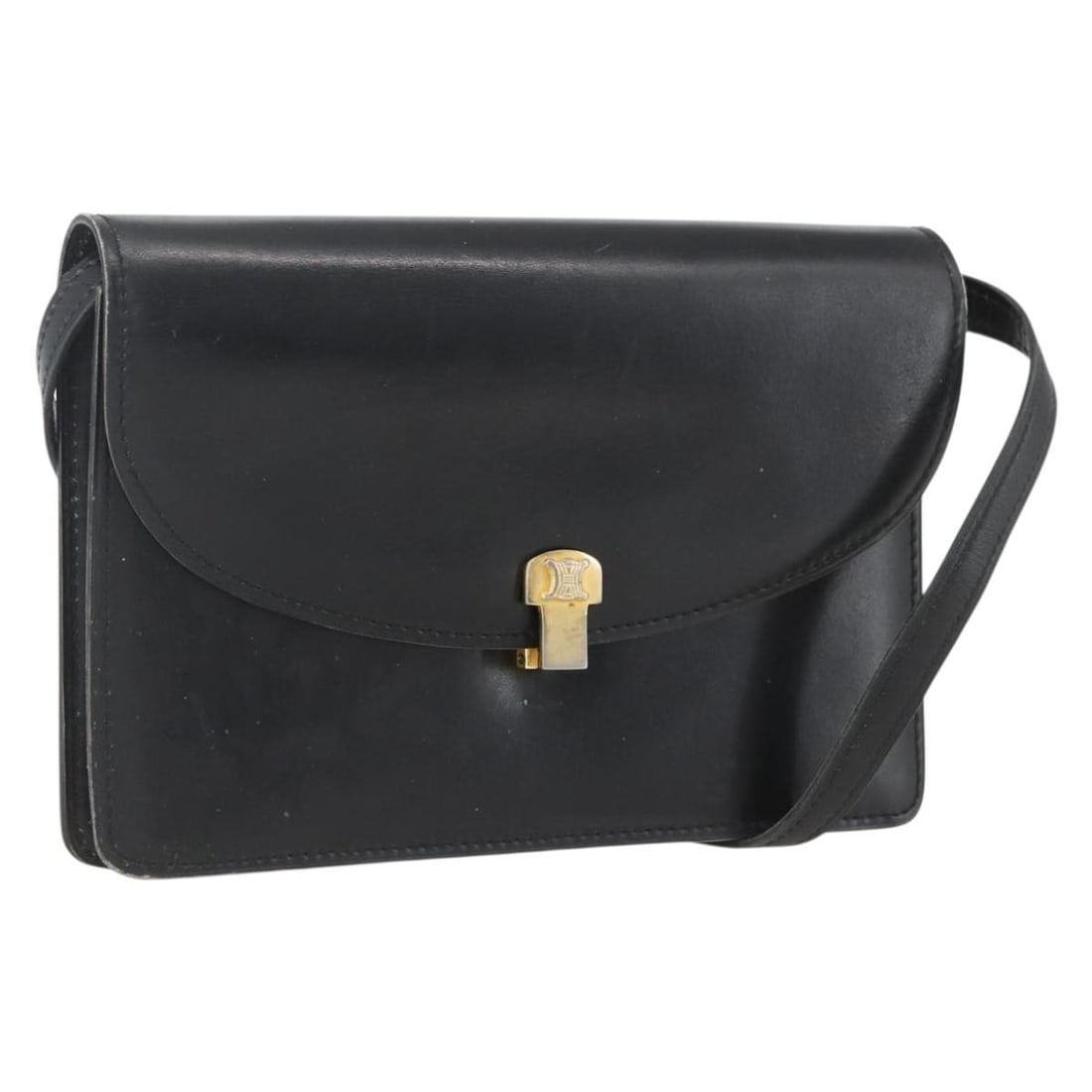 Celine Black Leather Shoulder Purse with Gold Tone French Design: Celine Black Leather Shoulder Purse with Gold Tone French Design This Celine shoulder bag is crafted from black leather with gold-tone accents. Made in France, it features a classic shoulder bag style