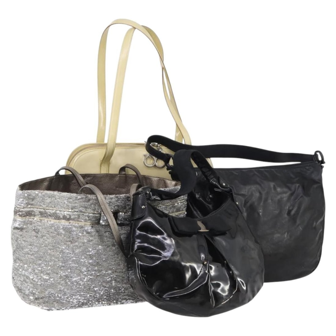 4 Shoulder Bags Salvatore Ferragamo Leather Black Beige Silver: 4 Shoulder Bags Salvatore Ferragamo Leather Black Beige Silver Salvatore Ferragamo women's shoulder bag in black, beige, and silver. The exterior is made of leather, and the item is described as a 4-s