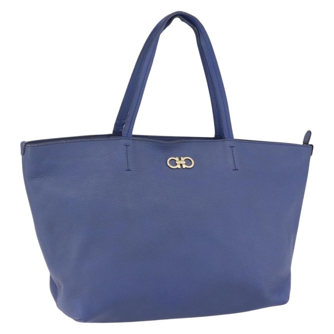 Salvatore Ferragamo Blue Leather Tote with Gold Accents Made in Italy: Salvatore Ferragamo Blue Leather Tote with Gold Accents Made in Italy This Salvatore Ferragamo tote bag is crafted from blue leather with gold-tone accents. Designed for women, the bag features dual h
