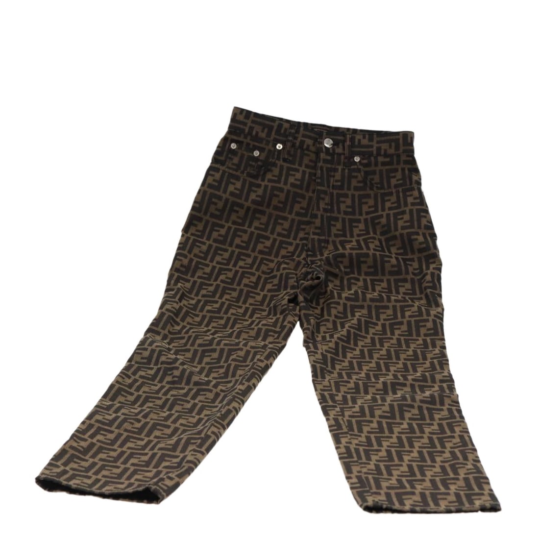 FENDI Zucca Canvas Womens Pants Black Brown Italy (1 of 9)