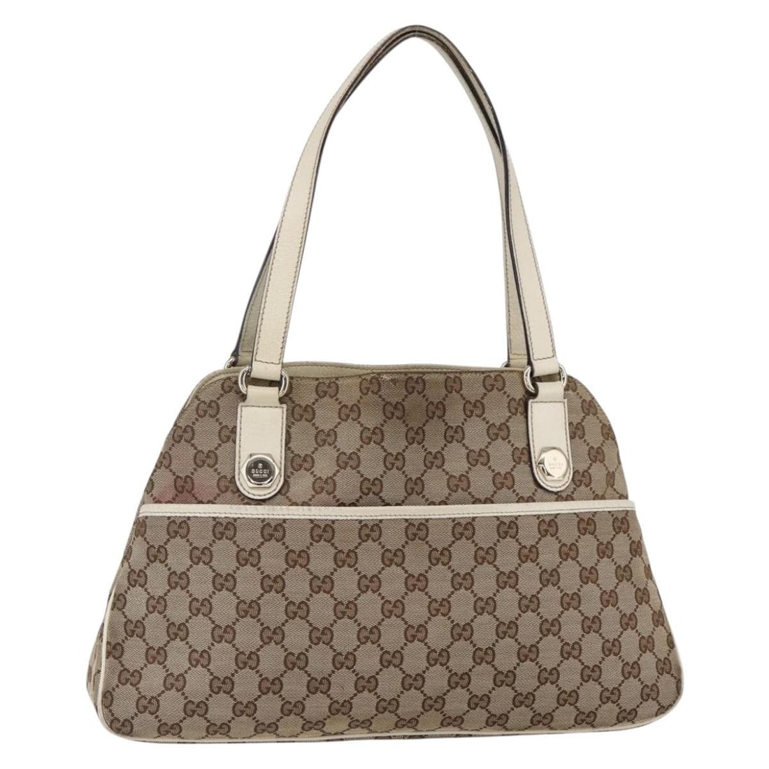 GUCCI GG Canvas Tote Bag Beige Gold 163288 Auth Made in Italy: GUCCI GG Canvas Tote Bag Beige Gold 163288 Auth Made in Italy This authentic GUCCI GG Canvas Tote Bag is a stylish accessory in a chic beige and gold color combination. Crafted in Italy, this tote fea