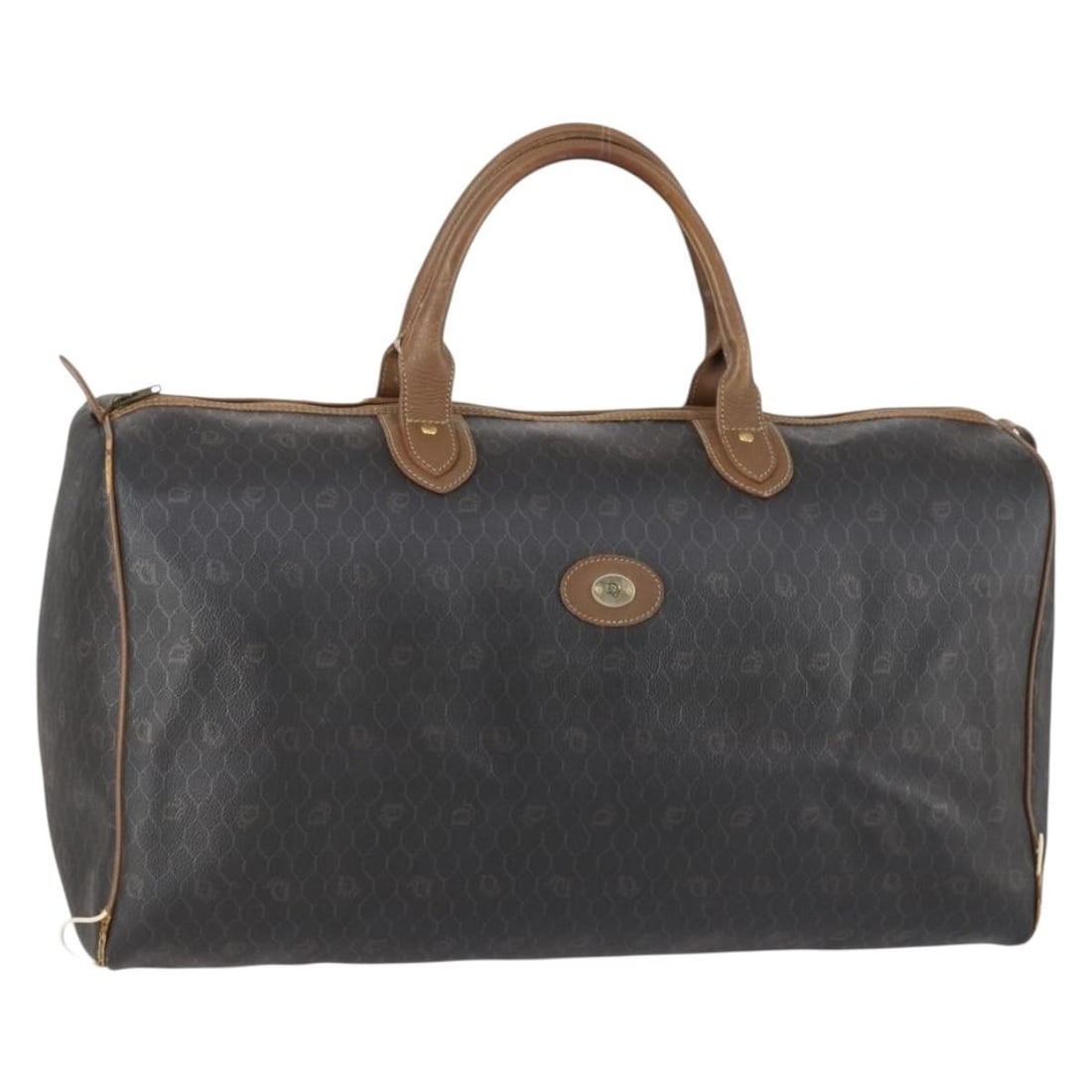 Christian Dior Honeycomb Canvas PVC Boston Bag Black Brown Auth 149510: Christian Dior Honeycomb Canvas PVC Boston Bag Black Brown Auth 149510 This Christian Dior Boston Bag features the signature honeycomb canvas in black and brown with PVC leather accents. The bag is de