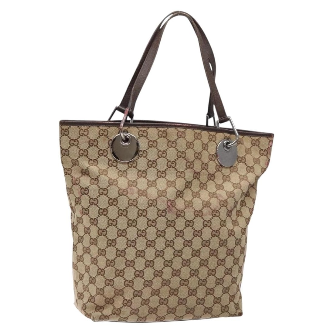GUCCI Beige Silver GG Canvas Tote Bag 120836 Made in Italy: GUCCI Beige Silver GG Canvas Tote Bag 120836 Made in Italy This authentic GUCCI GG Canvas Tote Bag in a sophisticated beige and silver colorway is a stylish accessory that merges fashion with function
