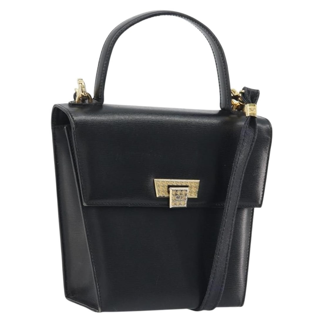 Christian Dior black leather 2way handbag with shoulder strap: Christian Dior black leather 2way handbag with shoulder strap Christian Dior 2-way handbag in black leather with a gold tone finish. It comes with a shoulder strap and is described as a hand bag style