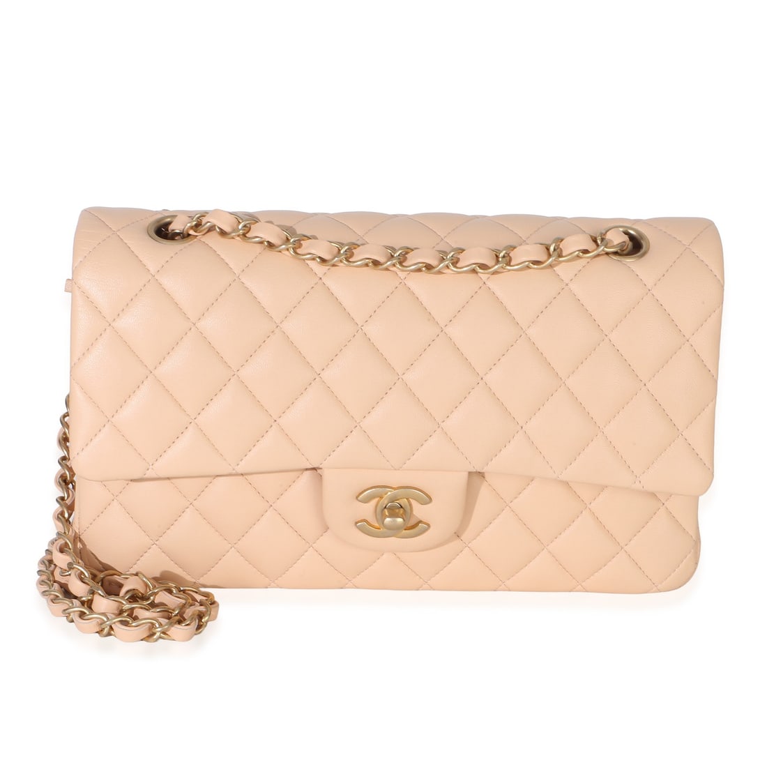 Chanel Medium Double Flap Beige Quilted Lambskin Handbag (1 of 9)