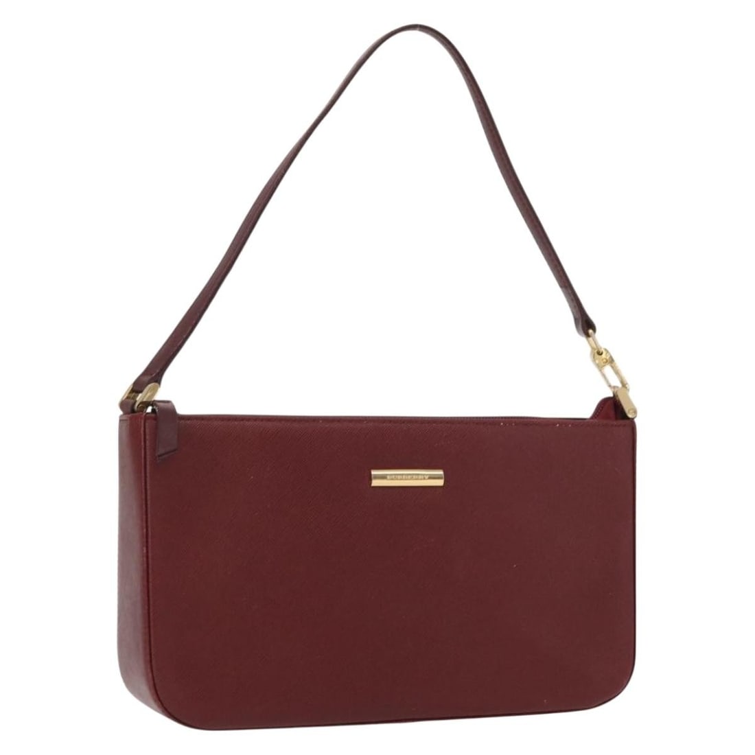 Bordeaux Leather Shoulder Bag by Burberry with Gold Details: Bordeaux Leather Shoulder Bag by Burberry with Gold Details This BURBERRY shoulder bag features a Bordeaux leather exterior with gold-tone accents. Designed for everyday use, the bag is equipped with 
