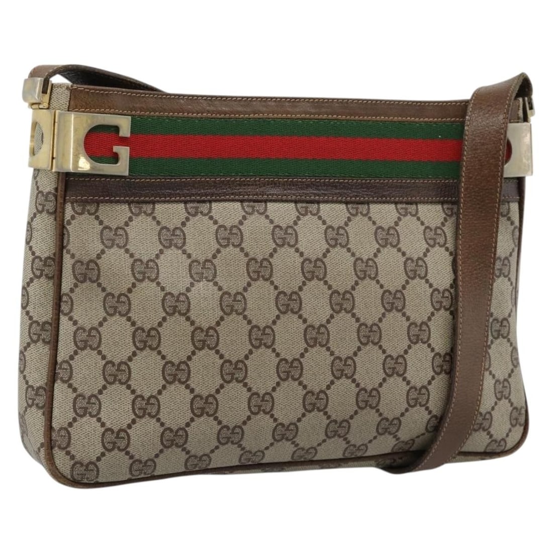 Gucci Sherry Line GG Supreme PVC Leather Shoulder Bag Beige Gold: Gucci Sherry Line GG Supreme PVC Leather Shoulder Bag Beige Gold Gucci GG Supreme Web Sherry Line shoulder bag in beige and gold, made in Italy from PVC leather and GG canvas. This women's shoulder ba