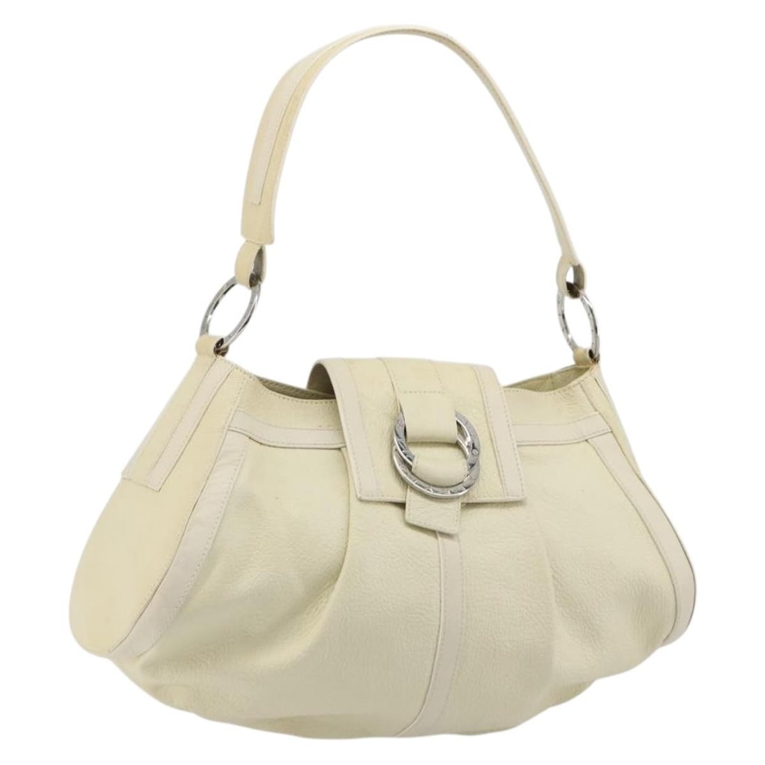 BVLGARI Leather Shoulder Bag in Ivory and Silver: BVLGARI Leather Shoulder Bag in Ivory and Silver Authentic BVLGARI shoulder bag in ivory and silver leather, made in Italy. This women's bag has a structured shoulder bag silhouette and is offered wit