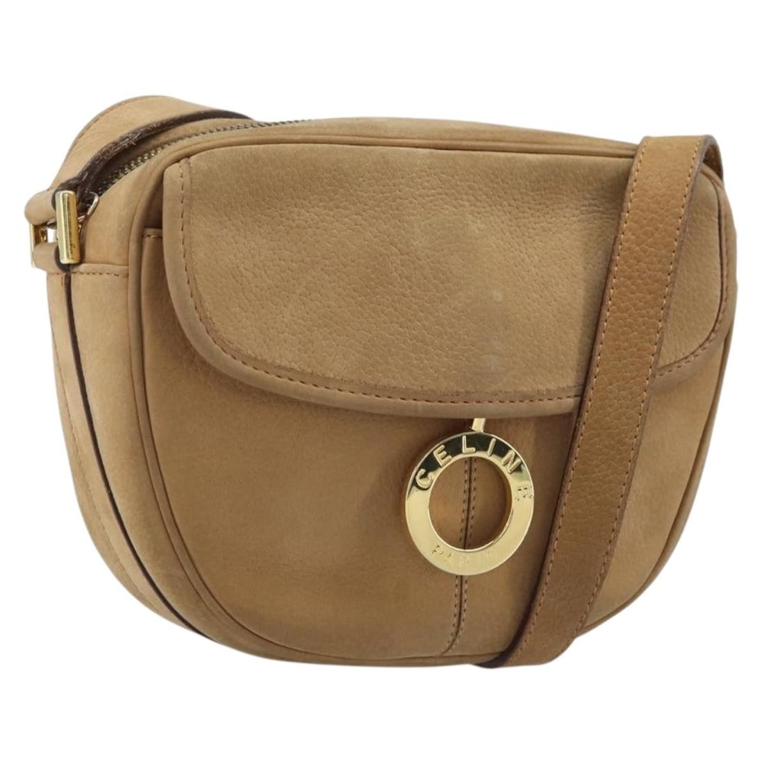 CELINE Beige Leather Shoulder Bag Gold Tone Hardware: CELINE Beige Leather Shoulder Bag Gold Tone Hardware CELINE shoulder bag in beige and gold leather, made in Italy. It features a compact silhouette with a shoulder strap drop of approximately 22.0-24.