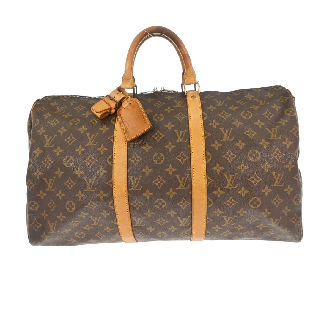 Louis Vuitton Keepall Bandouliere 50 Monogram Canvas Duffle M41416: Louis Vuitton Keepall Bandouliere 50 Monogram Canvas Duffle M41416 Vintage Louis Vuitton Keepall Bandouliere 50 in Monogram canvas with leather handles and trim. This large duffle-style handbag featur