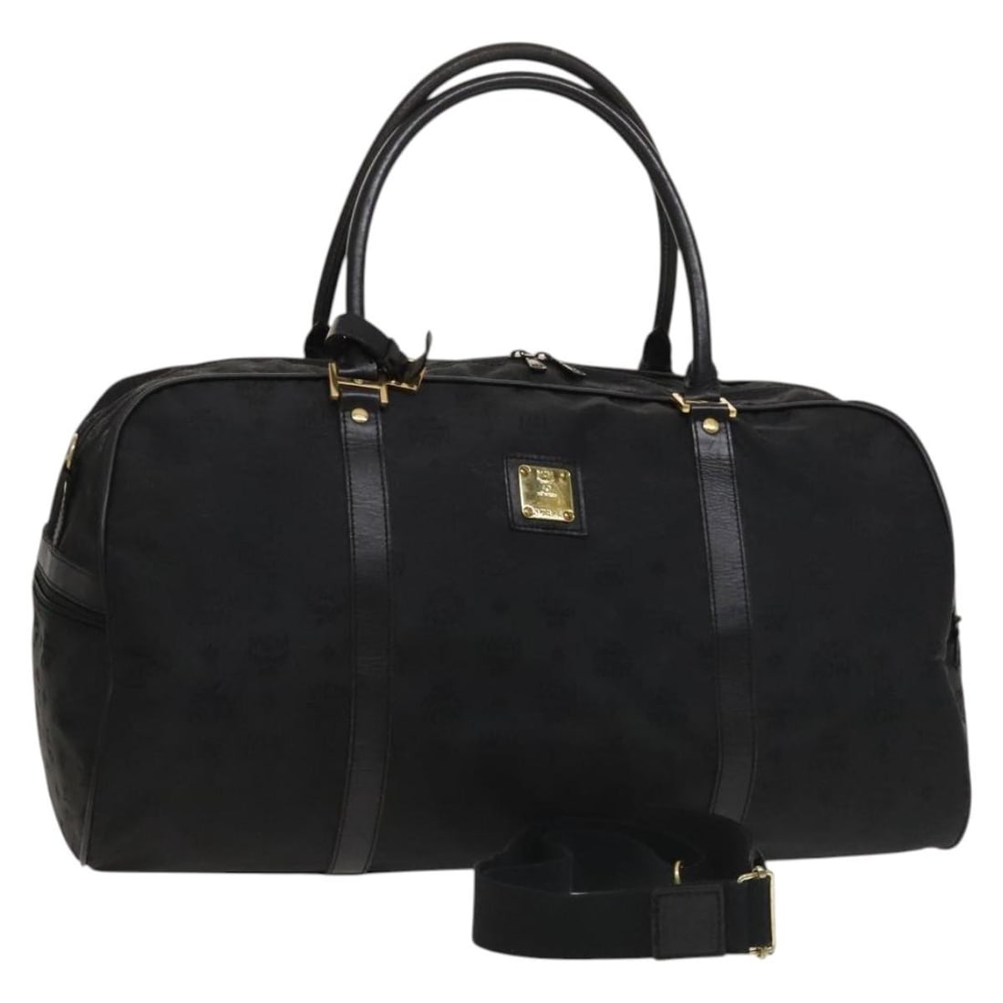 MCM Vicetos nylon black gold shoulder bag 2way: MCM Vicetos nylon black gold shoulder bag 2way This MCM Vicetos Logogram shoulder bag is crafted from durable nylon in a black and gold color scheme. Designed for versatility, it features both top han